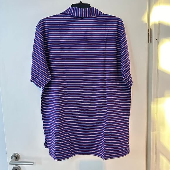 Peter Millar Country Club Golf Polo Shirt Purple Turquoise White Striped Large - Picture 2 of 7